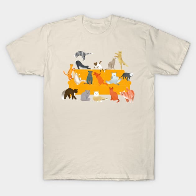 Cute Cats on the Couch T-Shirt by DrawingEggen